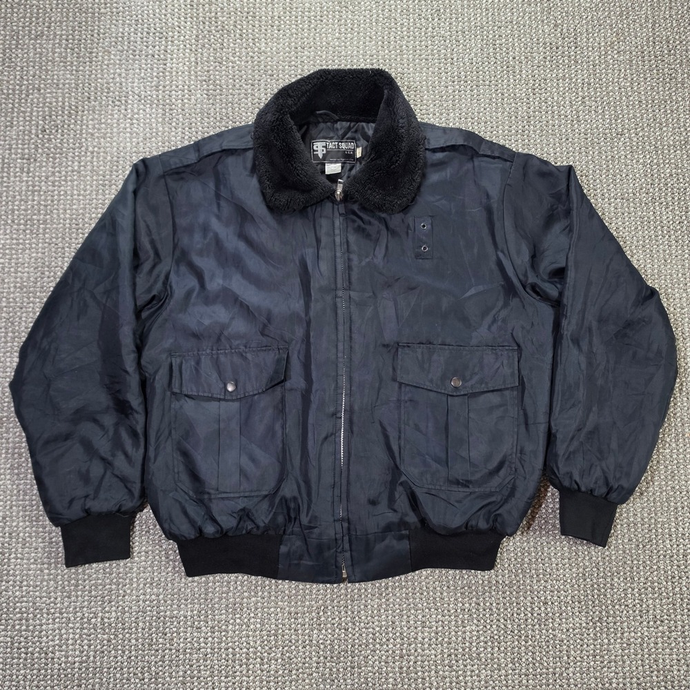 Tact Squad 1000 Bomber Jacket Mens L Black Nylon Faux Fur Collar Tactical